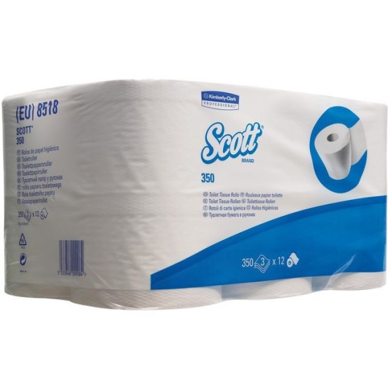 Scott® Plus Toiletpapier. 3-laags. 350 vel. Wit (pak 6 x 6 rol)