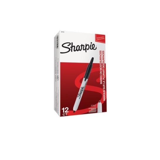 Sharpie Fine Permanente Marker Intrekbaar Ronde Punt 1 mm Zwart (doos 12 stuks)