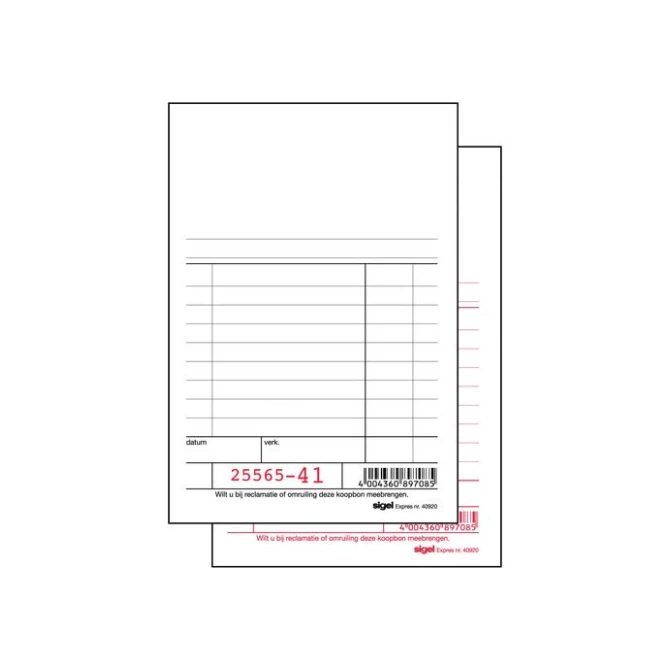 SIGEL Expres Kas- en kwitantieformulieren Kassablok 150 x 100 mm 2x50 vel (krimp 10 stuks) SIGEL Expres Kas- en kwitantieformulieren Kassablok 150 x 100 mm 2x50 vel (krimp 10 stuks)