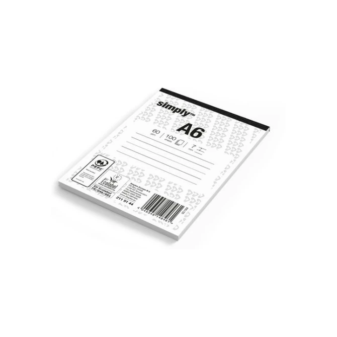 Simply Schrijfblok A6 Gelinieerd 60 g/m² 100 vel (pak 5 x 100 vel) Simply Schrijfblok A6 Gelinieerd 60 g/m² 100 vel (pak 5 x 100 vel)