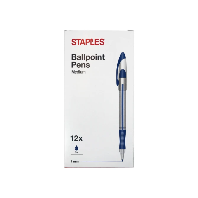 Staples Balpen stick Medium blauw (pak 12 stuks)