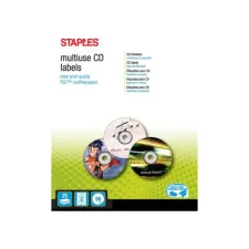 Staples CD/ DVD Etiketten 117 mm 2 Etiketten per vel Wit (pak 50 stuks) Staples CD/ DVD Etiketten 117 mm 2 Etiketten per vel Wit (pak 50 stuks)