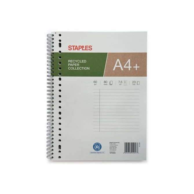 Staples Collegeblok A4 Gerecycled Gelinieerd 23-gaats Wit (pak 5 x 80 vel) Staples Collegeblok A4 Gerecycled Gelinieerd 23-gaats Wit (pak 5 x 80 vel)
