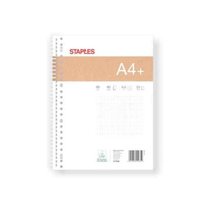 Staples Collegeblok A4 Geruit 5 mm 23-gaats (pak 5 x 80 vel)