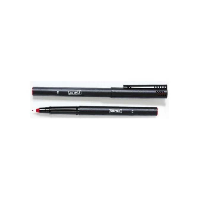 Staples Fineliner rood fijne conische punt 05 mm zwarte PP huls (pak 10 stuks) Staples Fineliner rood fijne conische punt 05 mm zwarte PP huls (pak 10 stuks)