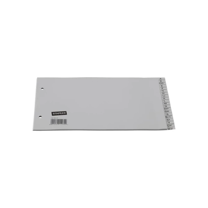 Staples Grijze kunststof tabbladen A5 dwars Duits A-Z (set 20 vel) Staples Grijze kunststof tabbladen A5 dwars Duits A-Z (set 20 vel)