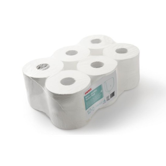 Staples Jumbo Mini Toiletpapier 2-laags Wit (pak 12 stuks)
