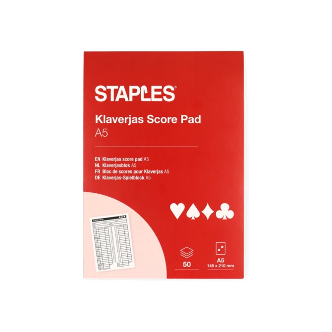 Staples Klaverjasblok A5 210 x 148 mm (1 blok x 50 vellen)
