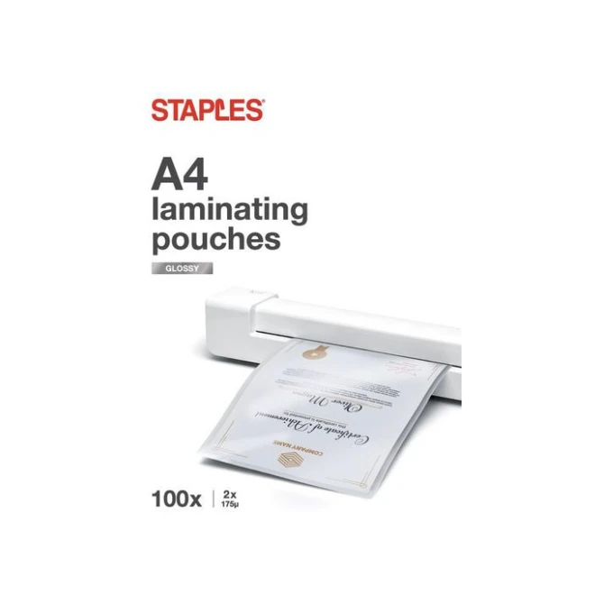 Staples Lamineerhoes A4 216 x 303 mm 2 x 175 micron Glanzend (pak 100 stuks)