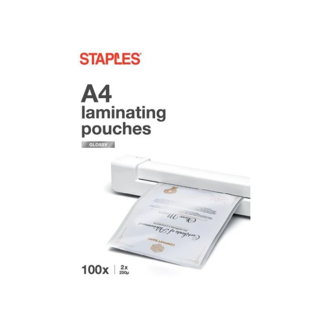 Staples Lamineerhoes A4 216 x 303 mm 2 x 250 micron Glanzend (pak 100 stuks)