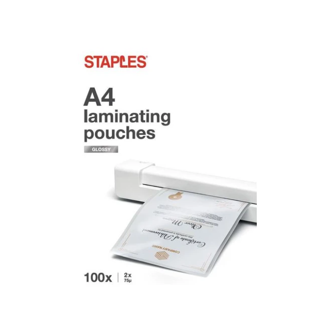 Staples Lamineerhoes A4 216 x 303 mm 2 x 75 micron Glanzend (pak 100 stuks)