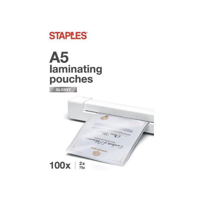 Staples Lamineerhoes A5 154 x 216 mm 2 x 75 micron Glanzend (pak 100 stuks)