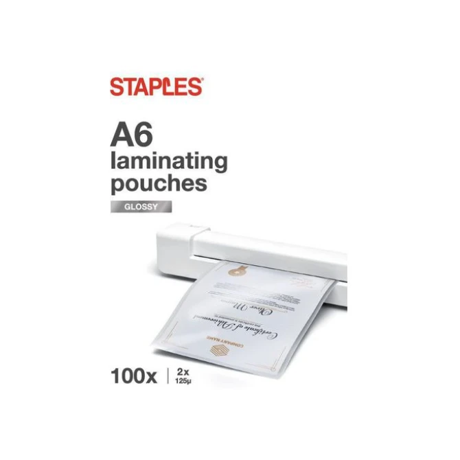Staples Lamineerhoes A6 111 x 154 mm 2 x 125 micron Glanzend (pak 100 stuks)