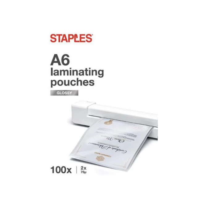 Staples Lamineerhoes A6 111 x 154 mm 2 x 75 micron Glanzend (pak 100 stuks)