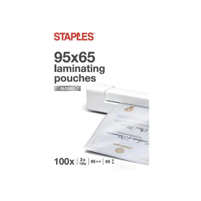 Staples Lamineerhoes Keycard-formaat 65 x 95 mm 2 x 125 micron Glanzend (pak 100 stuks)