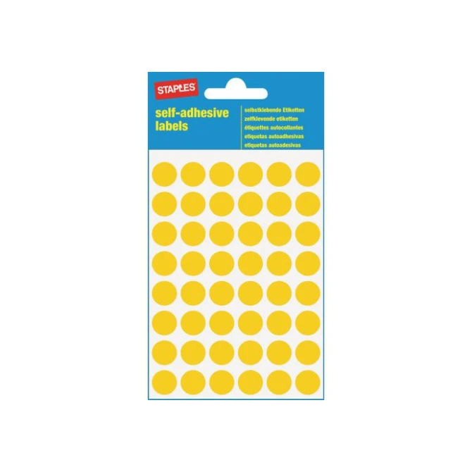 Staples Markeer Etiketten Diameter 12 mm 48 Etiketten per vel Geel (pak 240 stuks)