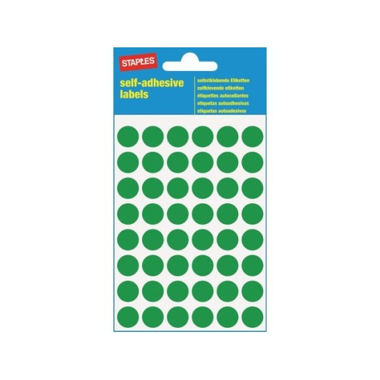 Staples Markeer Etiketten Diameter 12 mm 48 Etiketten per vel Groen (pak 240 stuks)