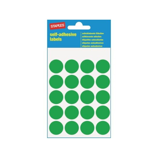 Staples Markeer Etiketten Diameter 19 mm 20 Etiketten per vel Groen (pak 100 stuks)