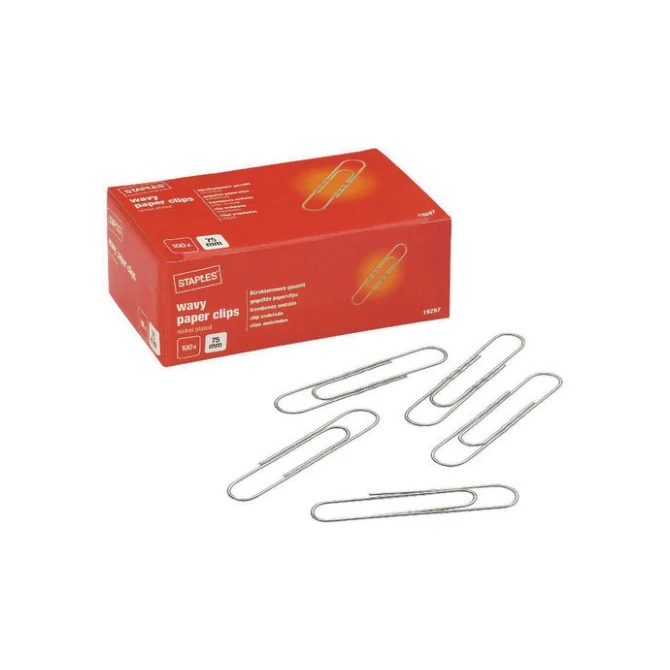 Staples Paperclips Vernikkeld golvend 75 mm (pak 100 stuks) Staples Paperclips Vernikkeld golvend 75 mm (pak 100 stuks)