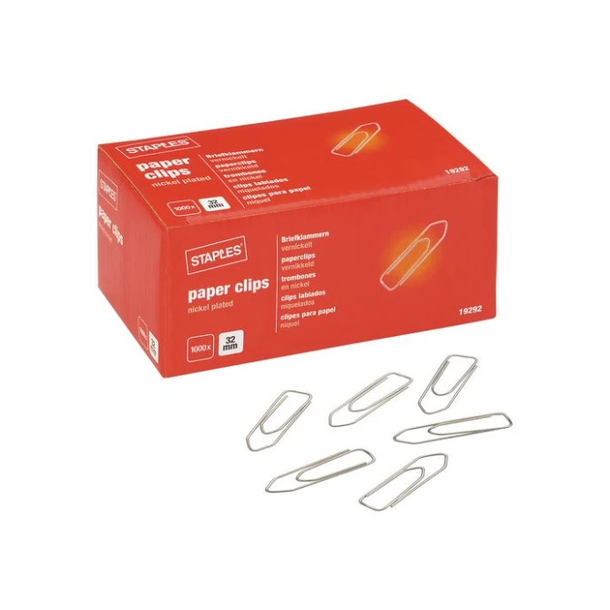 Staples Paperclips middelgroot 32 mm vernikkeld (pak 1000 stuks)
