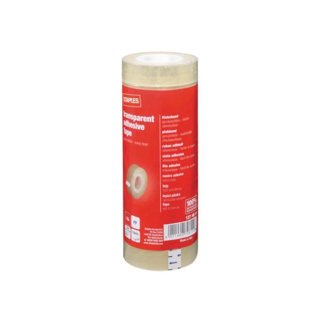 Staples Plakband 15 mm x 33 m asgat 25 mm (pak 10 x 33 meter) Staples Plakband 15 mm x 33 m asgat 25 mm (pak 10 x 33 meter)