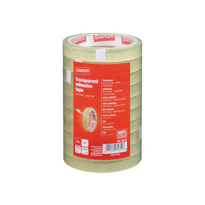 Staples Plakband 15 mm x 66 m asgat 76 mm (pak 10 x 66 meter)