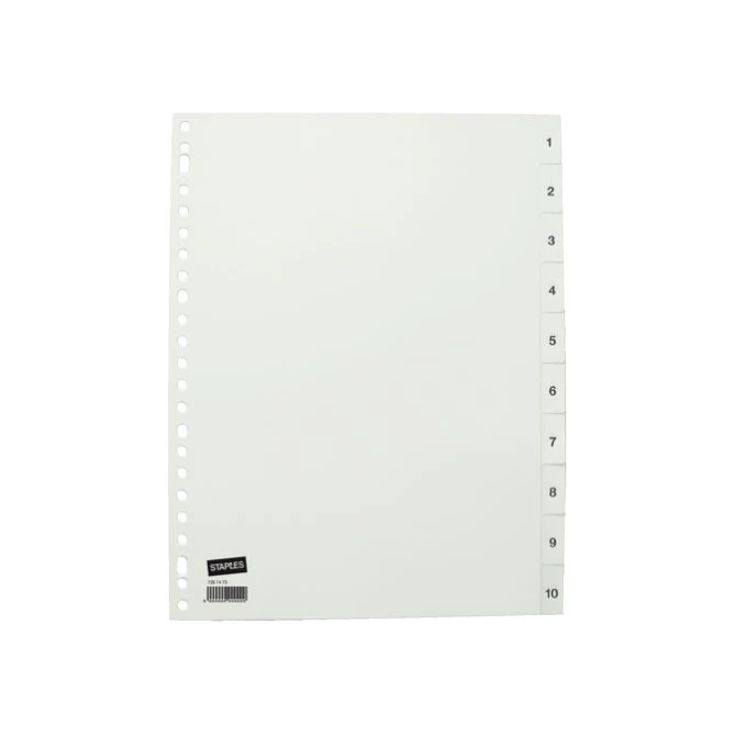Staples tabblad A4 PP 1-10 wit (set 10 vel) Staples tabblad A4 PP 1-10 wit (set 10 vel)