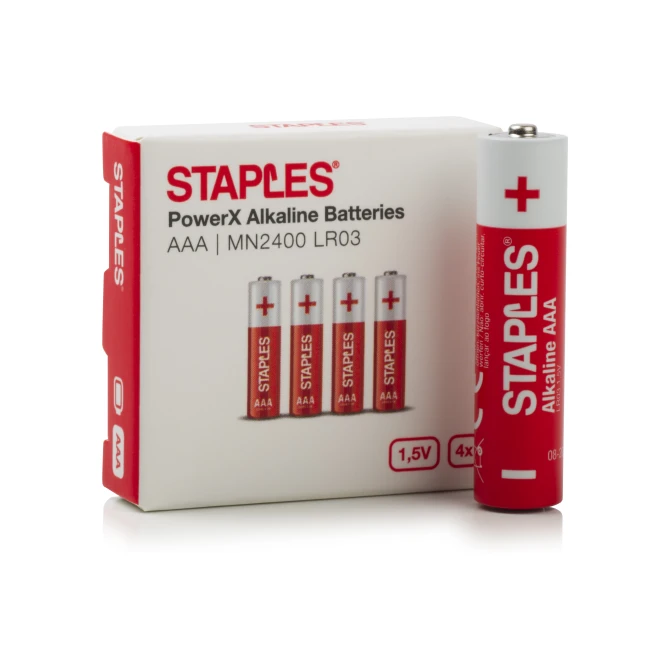 Staples PowerX Alkaline Batterij AAA 1.5 V (1 pak x 4 stuks)