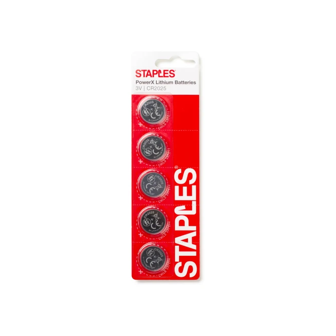 Staples PowerX CR2025 Lithium Knoopcel 3 V (1 blister x 5 knoopcellen)