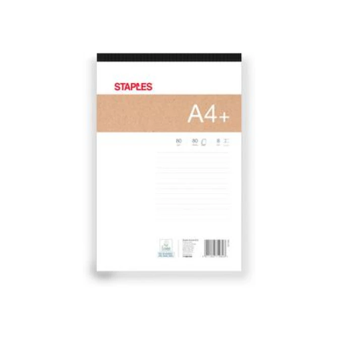 Staples Premium Schrijfblok A4+ Gelinieerd 80 g/m2 80 vel (pak 5 x 80 vel) Staples Premium Schrijfblok A4+ Gelinieerd 80 g/m2 80 vel (pak 5 x 80 vel)