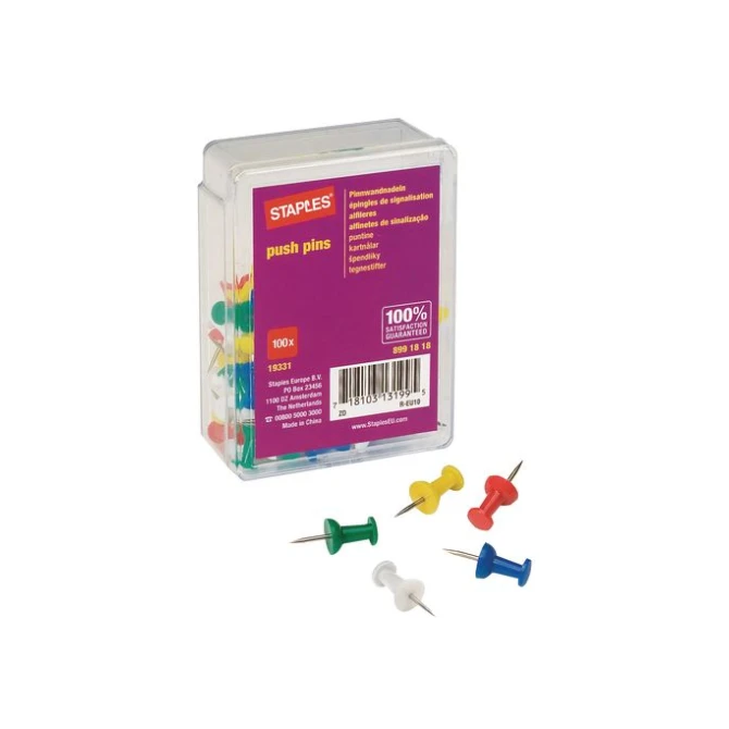 Staples Pushpin Assorti (pak 100 stuks) Staples Pushpin Assorti (pak 100 stuks)