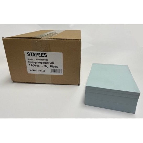 Staples Receptenpapier A6 80 g/m² Blauw (1 pak x 5000 vel)