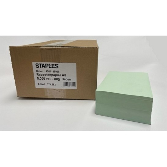 Staples Receptenpapier A6 80 g/m² Groen (1 pak x 5000 vel)