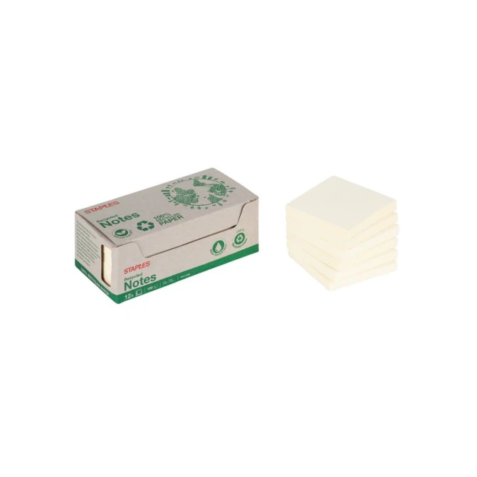 Staples Recycled Zelfklevend Notitieblok 76 x 76 mm 70 grams pastelgeel (pak 12 blokken) Staples Recycled Zelfklevend Notitieblok 76 x 76 mm 70 grams pastelgeel (pak 12 blokken)