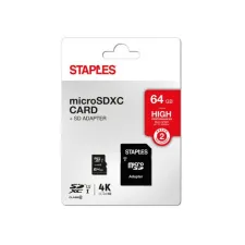 Staples Relay MicroSDHC kaart met SD-adapter 64 GB Staples Relay MicroSDHC kaart met SD-adapter 64 GB