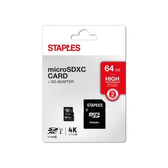 Staples Relay MicroSDHC kaart met SD-adapter 64 GB
