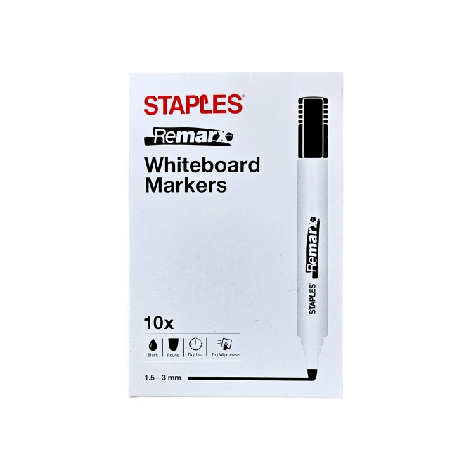 Staples Remarx Whiteboardmarker Ronde Punt 15 mm Zwart (pak 10 stuks)