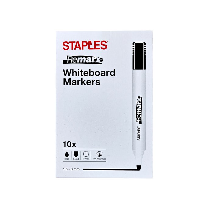 Staples Remarx Whiteboardmarker Ronde Punt 15 mm Zwart (pak 10 stuks) Staples Remarx Whiteboardmarker Ronde Punt 15 mm Zwart (pak 10 stuks)