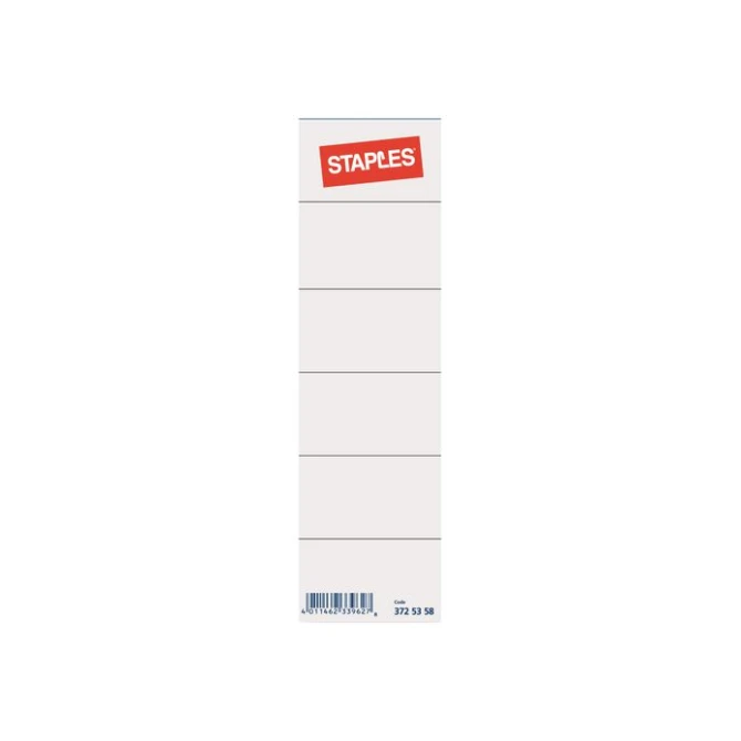 Staples Rugetiketten kort insteek Rugbreedte 80 mm 188 x 53 mm wit (pak 10 stuks) Staples Rugetiketten kort insteek Rugbreedte 80 mm 188 x 53 mm wit (pak 10 stuks)