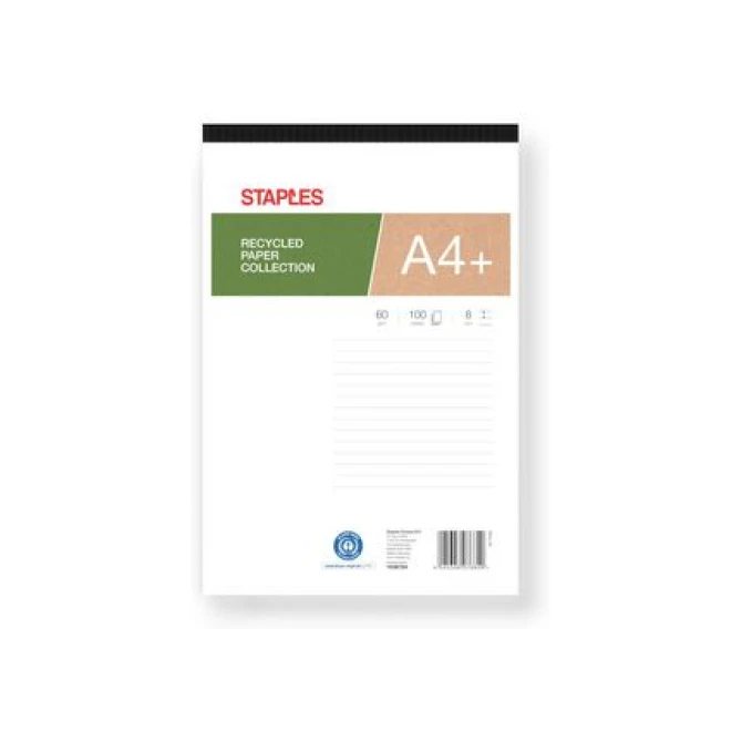 Staples Schrijfblok A4+ Gerecycled Gelinieerd (pak 5 x 100 vel)