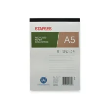 Staples Schrijfblok A5 Gerecycled Gelinieerd Wit (pak 5 x 100 vel) Staples Schrijfblok A5 Gerecycled Gelinieerd Wit (pak 5 x 100 vel)