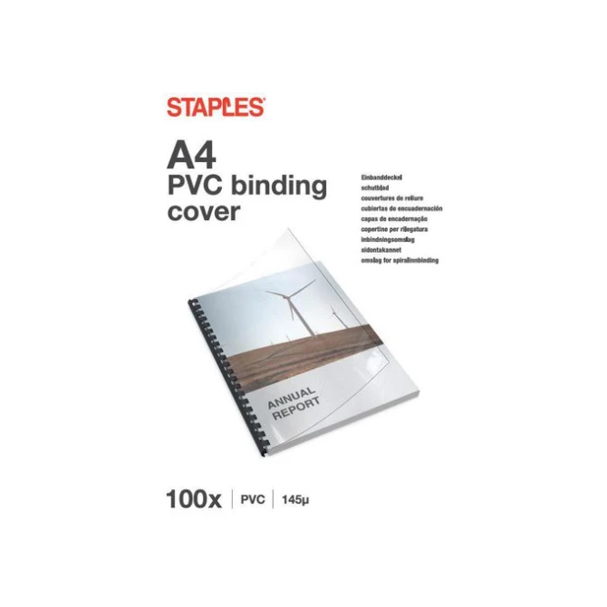 Staples Schutblad A4 015 mm PVC transparant glanzend (pak 100 stuks) Staples Schutblad A4 015 mm PVC transparant glanzend (pak 100 stuks)
