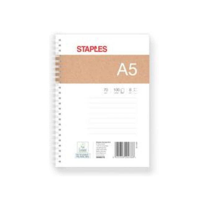 Staples Spiraalblok A5 Gelinieerd (pak 5 x 100 vel)