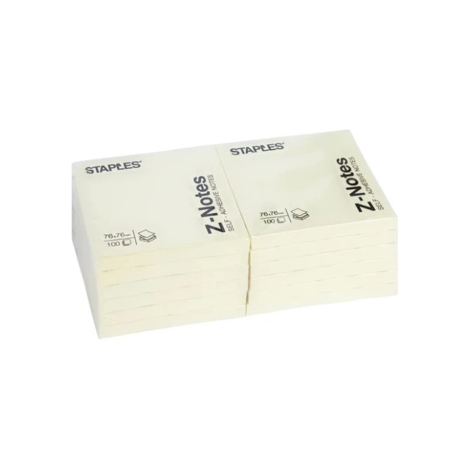 Staples Sticky Z-Notes Notitieblok 76 x 76 mm Geel (pak 12 x 100 vel) Staples Sticky Z-Notes Notitieblok 76 x 76 mm Geel (pak 12 x 100 vel)
