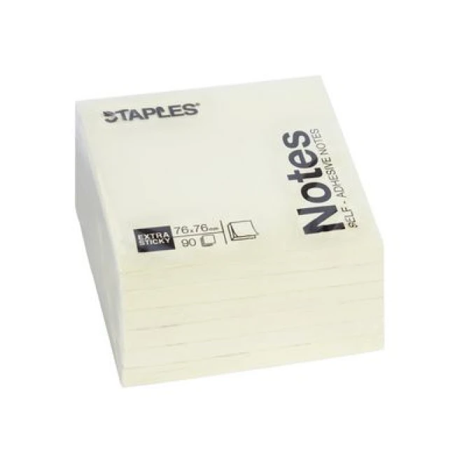 Staples Super Sticky Zelfklevend Notitieblok 76 x 76 mm Geel (pak 6 x 90 vel) Staples Super Sticky Zelfklevend Notitieblok 76 x 76 mm Geel (pak 6 x 90 vel)