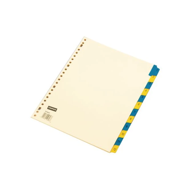 Staples Tabbladen chamois karton 23 rings A4 bedrukte tabs 1-12 (set 12 vel)