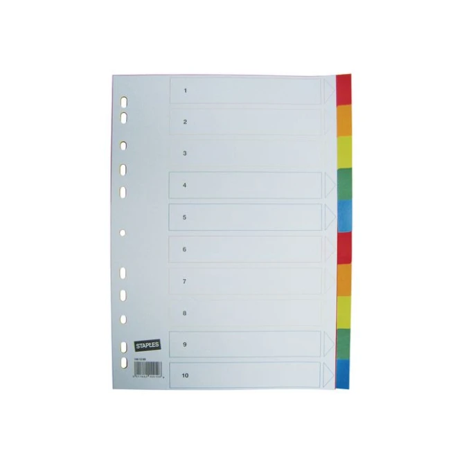 Staples Tabbladen gekleurd kunststof 11 rings A4 10 onbedrukte tabs (set 10 vel)