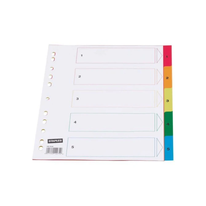 Staples Tabbladen gekleurd kunststof 11 rings A4 bedrukte tabs 1-5 (set 5 vel)