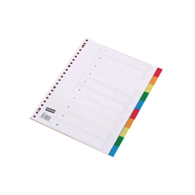 Staples Tabbladen gekleurd kunststof 23 rings A4 10 onbedrukte tabs (set 10 vel)