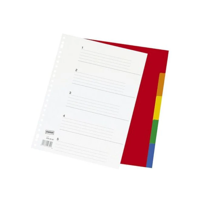 Staples Tabbladen gekleurd kunststof 23 rings A4 5 onbedrukte tabs (set 5 vel)